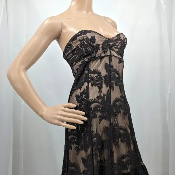 Vintage y2k Newport News Strapless Gown Black Lace Dress Prom Whimsygoth Size 8 - Picture 9 of 12
